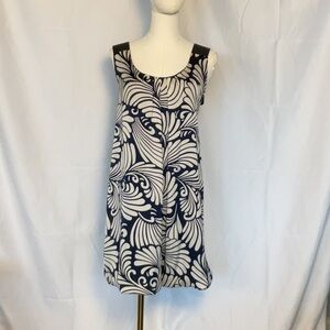 Zara blue & lt gray print dress w/black straps. size Medium